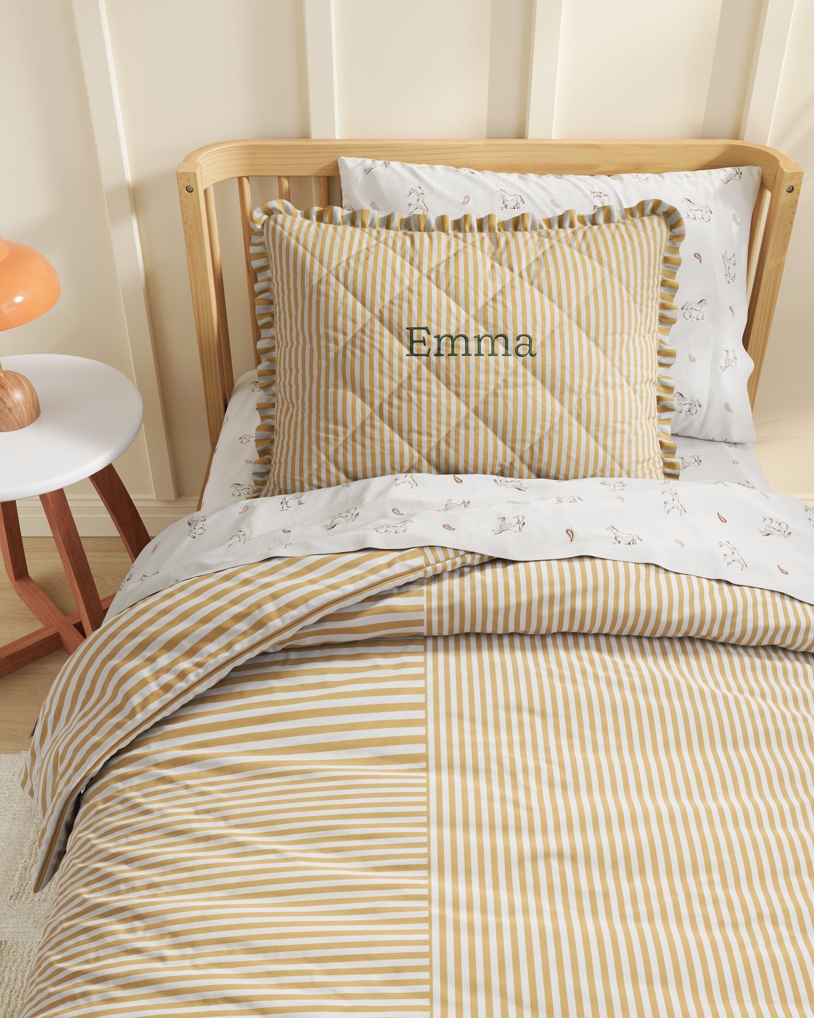 Ruffled Striped Personalized Twin Sham
