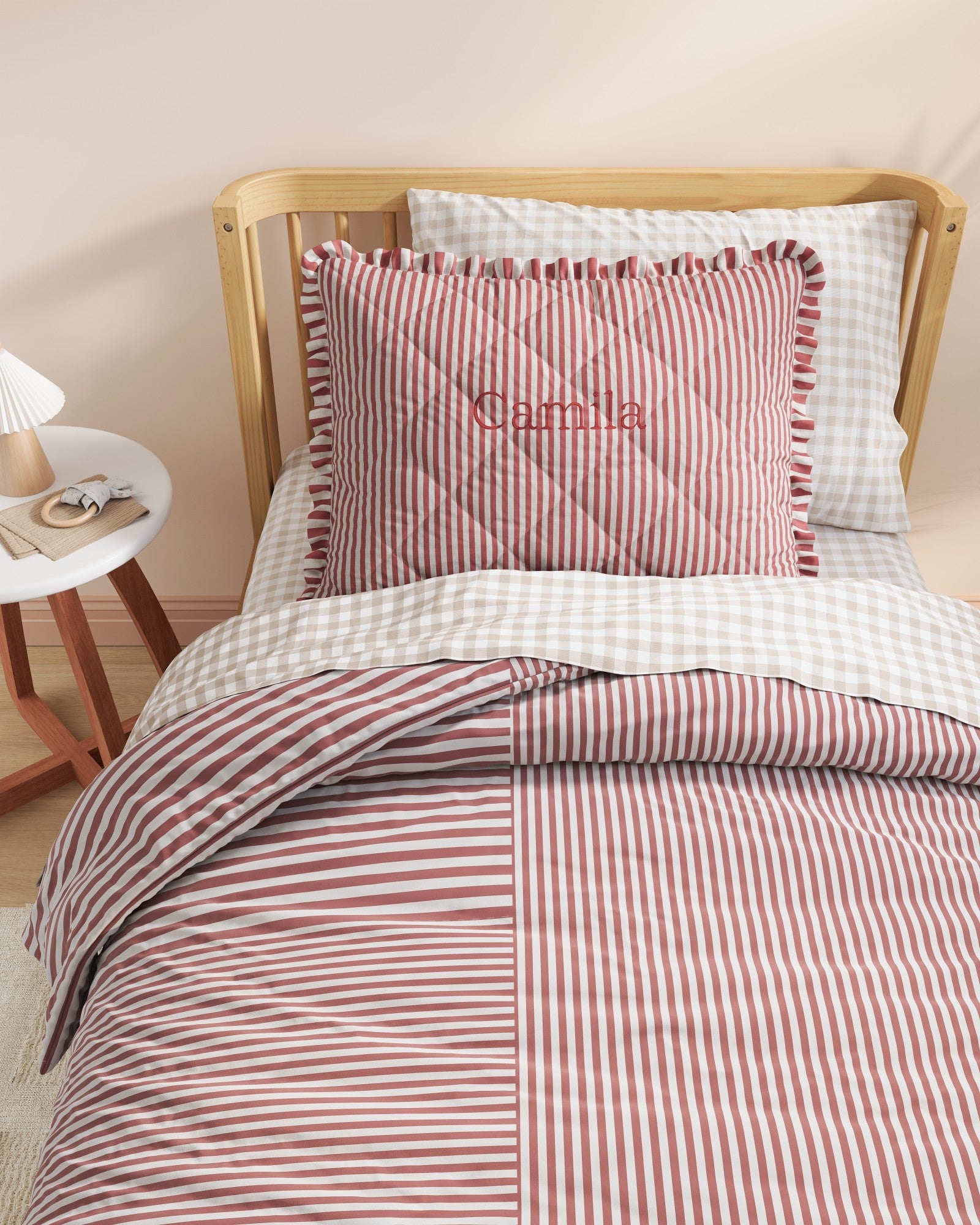 Ruffled Striped Personalized Twin Sham